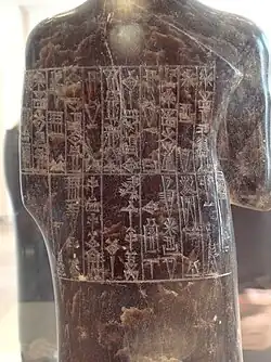 Inscription on the back of the statue