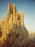 The Vajolet Towers 2,790&nbsp;m (main tower 120&nbsp;m high), South Tyrol, Italy