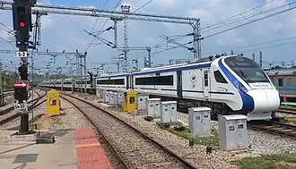 This Vande Bharat Express train arriving at Mysuru Junction railway station