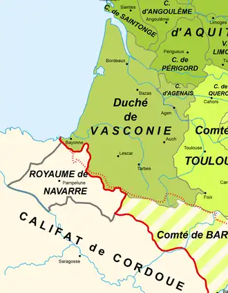 The Duchy of Vasconia / Gascony (Green) in 1030