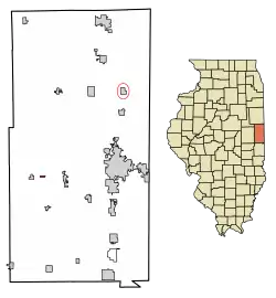 Location of Muncie in Vermilion County, Illinois.