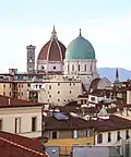 The domes of the Great Synagogue of Florence and the Cathedral of Santa Maria del Fiore side by side