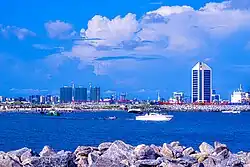 The Eko Atlantic skyline from Tarkwa Bay Beach.