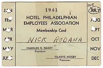 A vintage Hotel Philadelphian Employee card.