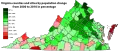 Virginia counties and cities by population change from 2000 to 2010, in percentage.