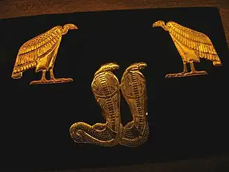 Vulture and snake gold-foil amulets, placed over the throat