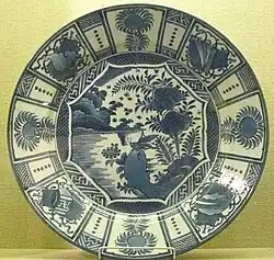 Large Arita ware dish, c. 1680, imitating Chinese export Kraak ware