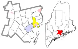 Location of the town of Searsport (in yellow) in Waldo County and the state of Maine.