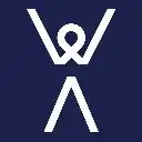 White stick figure with arms raised on dark blue square