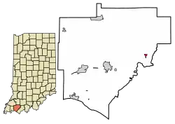 Location of Tennyson in Warrick County, Indiana.
