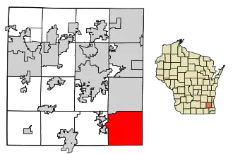 Location of Muskego in Waukesha County, Wisconsin.