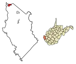 Location of Ceredo in Wayne County, West Virginia.