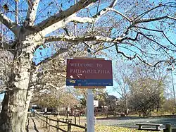 A sign welcomes US 13 drivers to the City of Philadelphia in Angora.