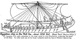 Egyptian ship on the Red Sea, showing a board truss being used to stiffen the beam of this ship, c. 1250 BC