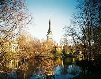 The cathedral seen from the banks of River Svartån