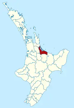 Western Bay of Plenty district within the North Island
