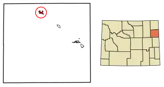 Location of Upton in Weston County, Wyoming.