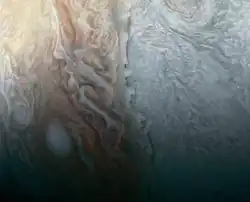 Area of Jupiter where multiple atmospheric conditions appear to collide (27 March 2017)