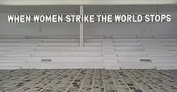 Claire Fontaine, Installation view from top to bottom: (PFW, Dior Autumn/Winter 2020) When women strike the world stops, 2020 / Newsfloor (Le Monde Pixelisé), 2020