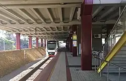 Train departing from platform