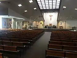 The Cathedral interior, featuring the Marian Shrine (left), Chapel of the Blessed Sacrament (centre-back) and the Sanctuary (centre-right)
