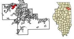 Location of Oswego in Kendall and Will counties, Illinois