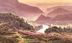 William Didier-Pouget, ca.1907-1908, Le Matin, Bruyères en Fleurs (Auvergne), oil on canvas, 182.9 x 251.8&nbsp;cm (detail). Sale: Sotheby's New York, Wednesday, October 13, 1993, Lot 16, titled Ruins of Crozant (Creuze)