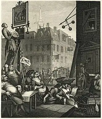 Image 36Beer Street at Beer Street and Gin Lane, by Samuel Davenport after William Hogarth (from Wikipedia:Featured pictures/Artwork/Others)