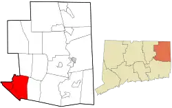 Windham's location within Windham County and Connecticut