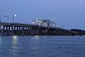 A view of the bridge at night from Downtown Beaufort's Henry C. Chambers Waterfront Park
