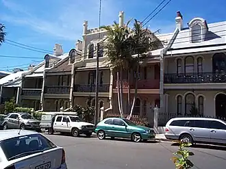 Typical Sydney iron lace terrace houses in Woollahra, New South Wales, late 19th century