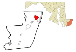Location in Worcester County and the state of Maryland