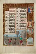 February Calendar Page; Working in a Vineyard; Zodiacal Sign of Pisces by Master of James IV