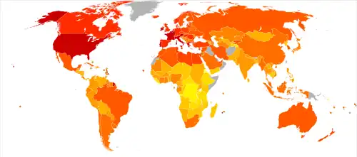 Energy consumed per person in 2001