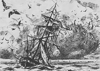 Artist's depiction of the Invincible as wrecked in 1837