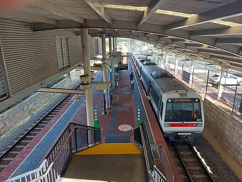 Viewing southbound of the platforms from the pedestrian footbridge stairs