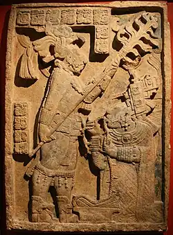 Pre-Columbian art (in this case Maya) – Yaxchilan Lintel 24 (702 AD), limestone, British Museum, London[58]