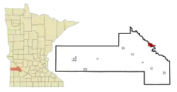 Location of Granite Falls within Yellow Medicine County, Minnesota