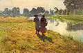 Emile Claus Young peasant women at the Leie