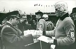 Yuri Gagarin and Göran Sedvall at the 1964 national bandy final