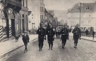 A patrol of soldiers in the streets of Saverne