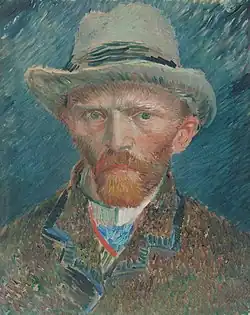 Self-Portrait with Grey Felt Hat, 1887, Oil on pasteboard, 42 cm x 34 cm. Rijksmuseum, Amsterdam (F295)