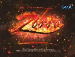 An image with a letter Z on the center of the image, over a black background with embers of fire. The series title is displayed on the center of the image. The logo of GMA Network is displayed on the upper right side of the image.
