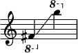 {
\override Score.SpacingSpanner.strict-note-spacing = ##t
\set Score.proportionalNotationDuration = #(ly:make-moment 1/8)
\override Score.TimeSignature #'stencil = ##f
\relative c {
\time 2/4
\ottava #-1 fis4 \glissando
\ottava #1 b'''
}
}