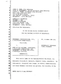 Final Judgment in the matter of Preferred Com'n v. City of Los Angeles